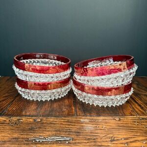 Vintage Indiana Glass Diamond Point Ruby Red Flash Bowls - Set of 4